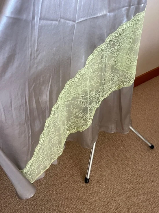 Topshop Silver Slip Dress with Lime Lace Trim - Picture 8 of 10